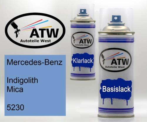 Mercedes-Benz, Indigolith Mica, 5230: 400ml Sprühdose + 400ml Klarlack - Set, von ATW Autoteile West.